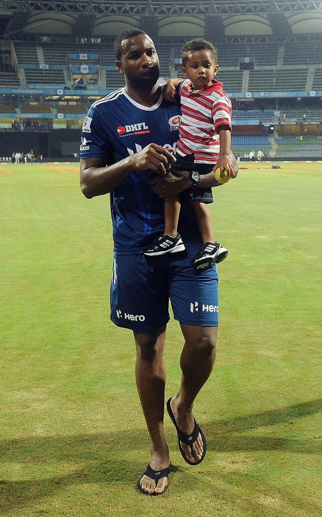 Kieron Pollard with his son Kaiden, Mumbai Indians v Rajasthan Royals, IPL, Mumbai, April 11, 2012