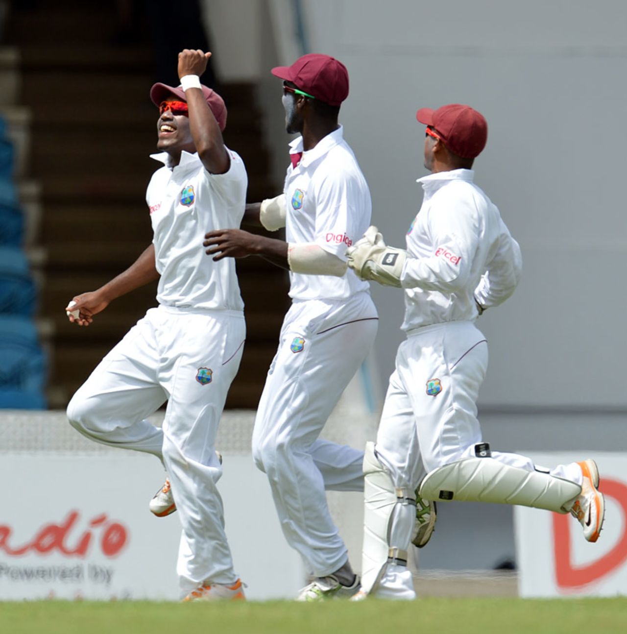 Darren Bravo celebrates his catch to remove Matthew Wade, West Indies v Australia, 2nd Test, Port-of-Spain, April 16, 2012