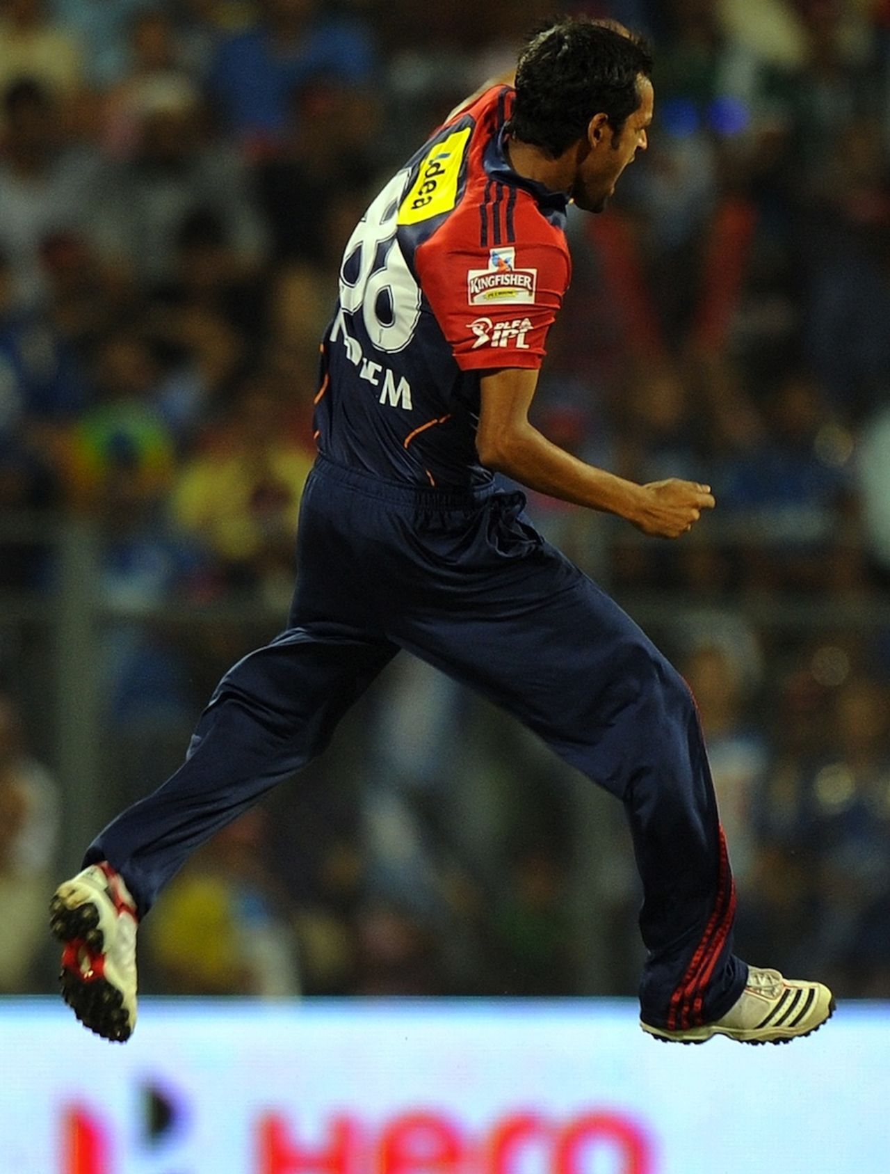 Shahbaz Nadeem celebrates a wicket, Mumbai Indians v Delhi Daredevils, IPL 2012, Mumbai, April 16, 2012