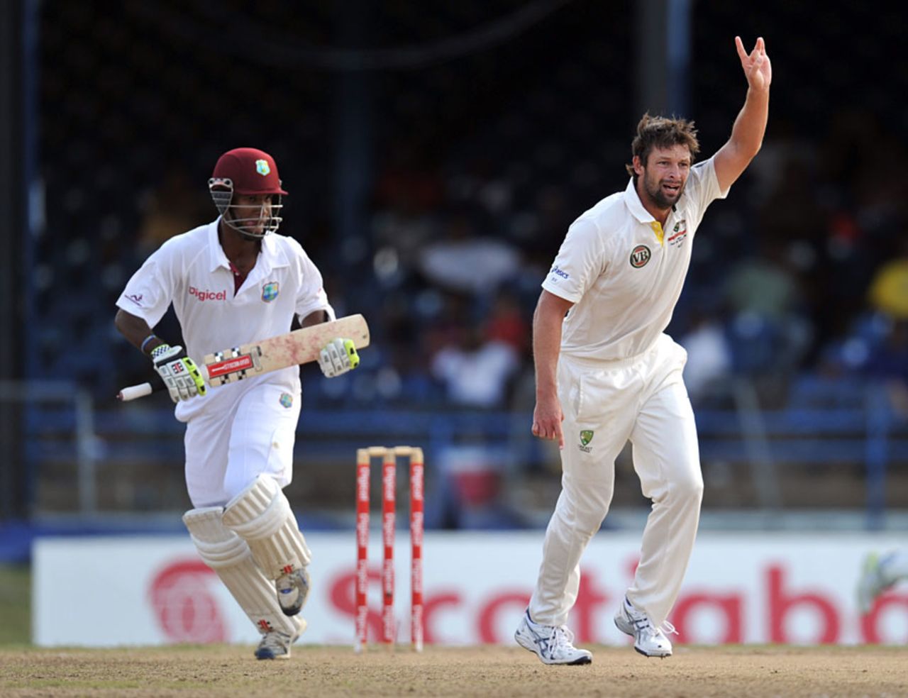 Ben Hilfenhaus removed Kraigg Brathwaite for a duck, West Indies v Australia, 2nd Test, Port-of-Spain, April 16, 2012