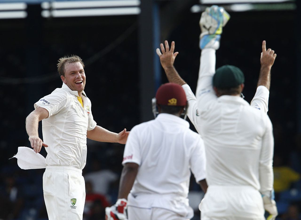 Michael Beer was given the new ball and claimed an early wicket, West Indies v Australia, 2nd Test, Port-of-Spain, April 16, 2012