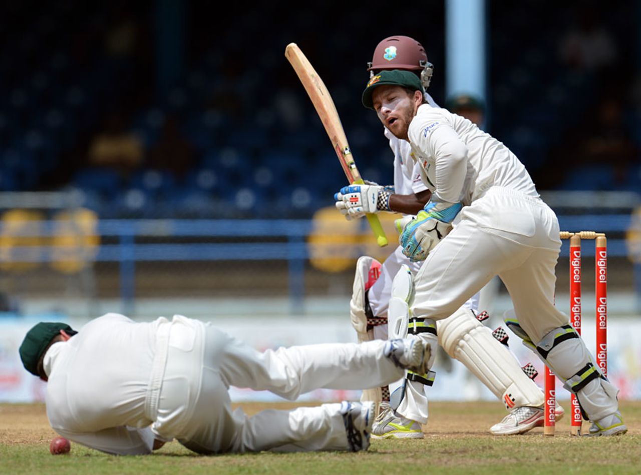 A tough early chance was put down by Matthew Wade and Michael Clarke, West Indies v Australia, 2nd Test, Port-of-Spain, April 17, 2012