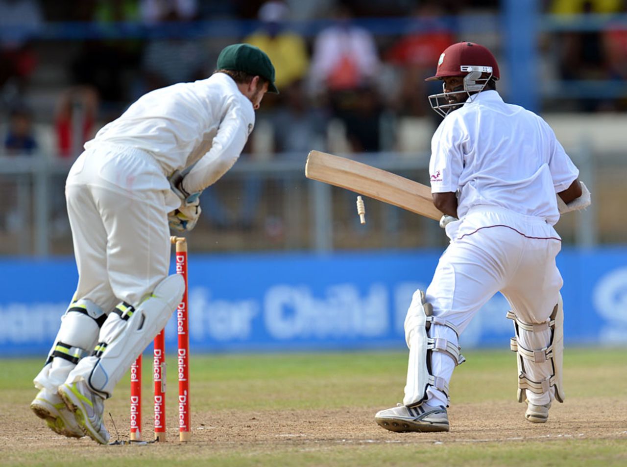 Narsingh Deonarine was stumped off Nathan Lyon to start West Indies' collapse, West Indies v Australia, 2nd Test, Port-of-Spain, April 17, 2012