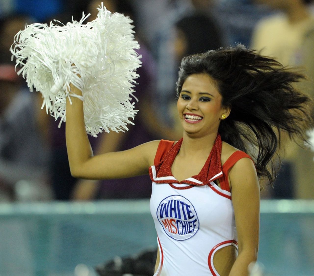 A cheerleader adds colour to the proceedings, Kings XI Punjab v Kolkata Knight Riders, IPL, Mohali, April 18, 2012 