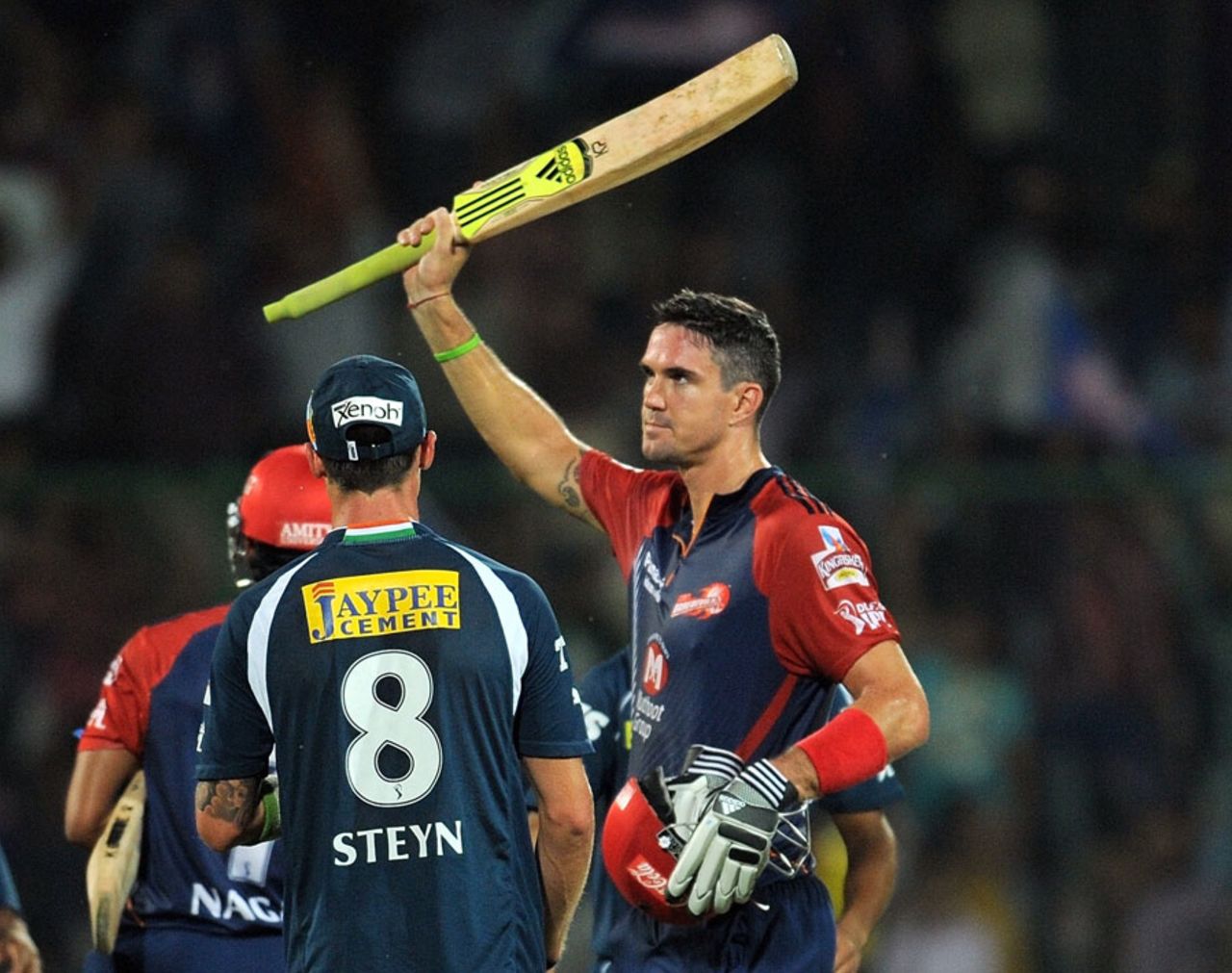 Kevin Pietersen celebrates the win and his hundred, Delhi Daredevils v Deccan Chargers, IPL, Delhi, April 19, 2012