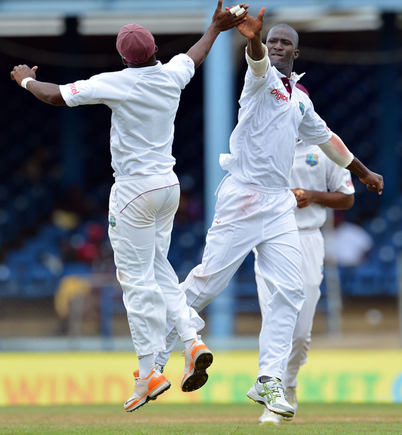 Darren Sammy enjoys his sharp catch to get Michael Clarke, West Indies v Australia, 2nd Test, Port-of-Spain, April 19, 2012