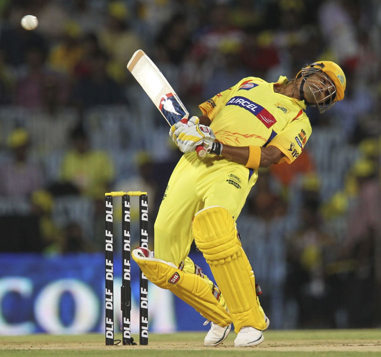 S Badrinath weaves out of the way of a bouncer, Chennai Super Kings v Pune Warriors, IPL, Chennai, April 19, 2012