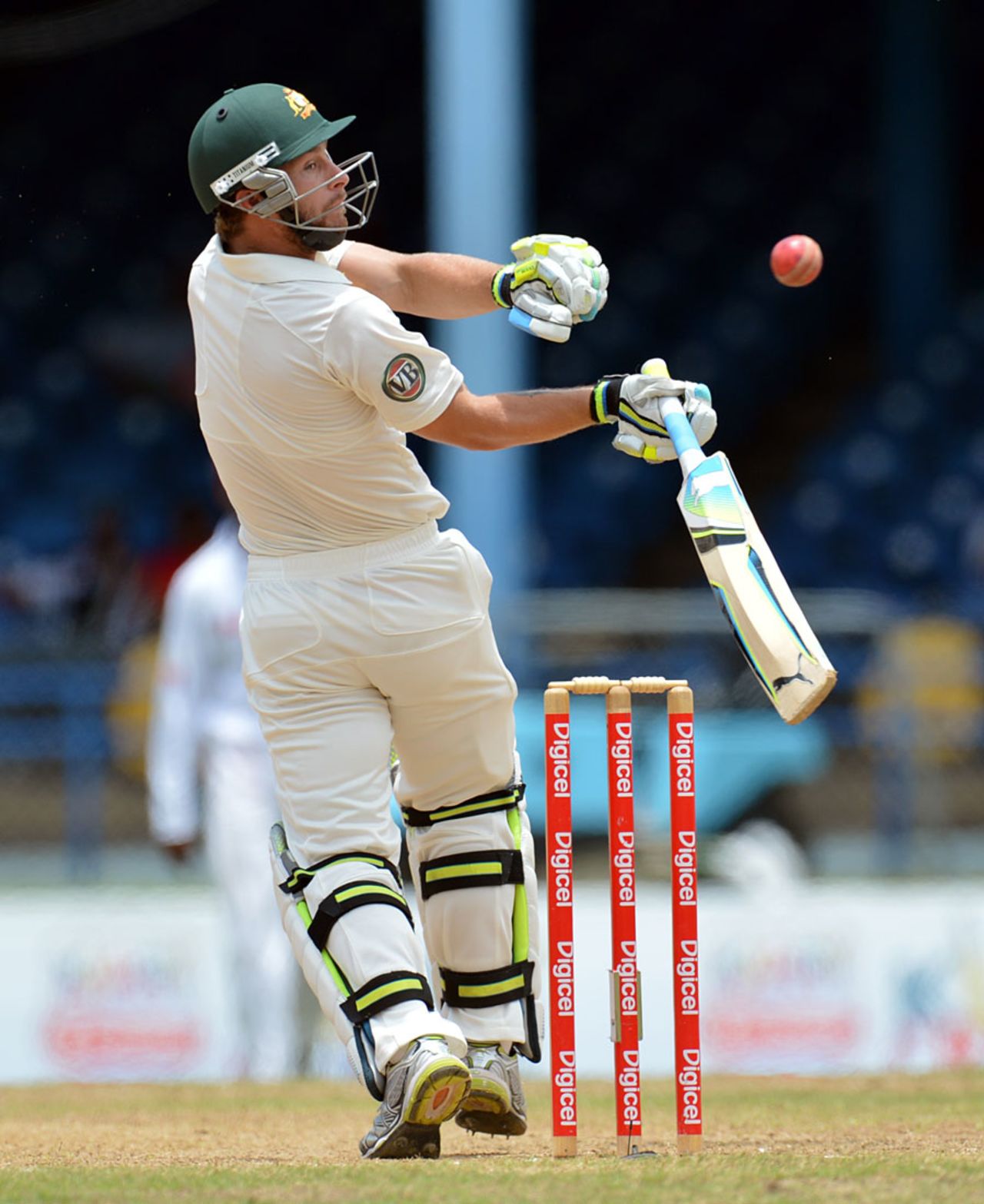 Matthew Wade plays a short ball awkwardly, West Indies v Australia, 2nd Test, Port-of-Spain, April 19, 2012