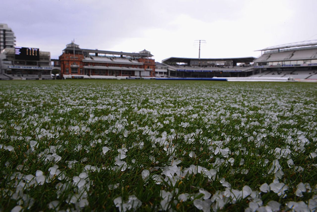 Hailstone covers the Lord's outfield, Middlesex v Durham, County Championship, Division One, April 20, 2012