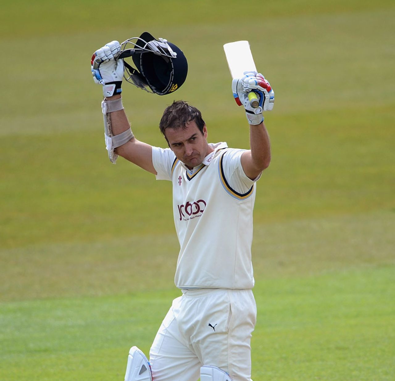 Phil Jaques celebrates his comeback century for Yorkshire, Yorkshire v Essex, County Championship, Division Two, Headingley, April 20, 2012
