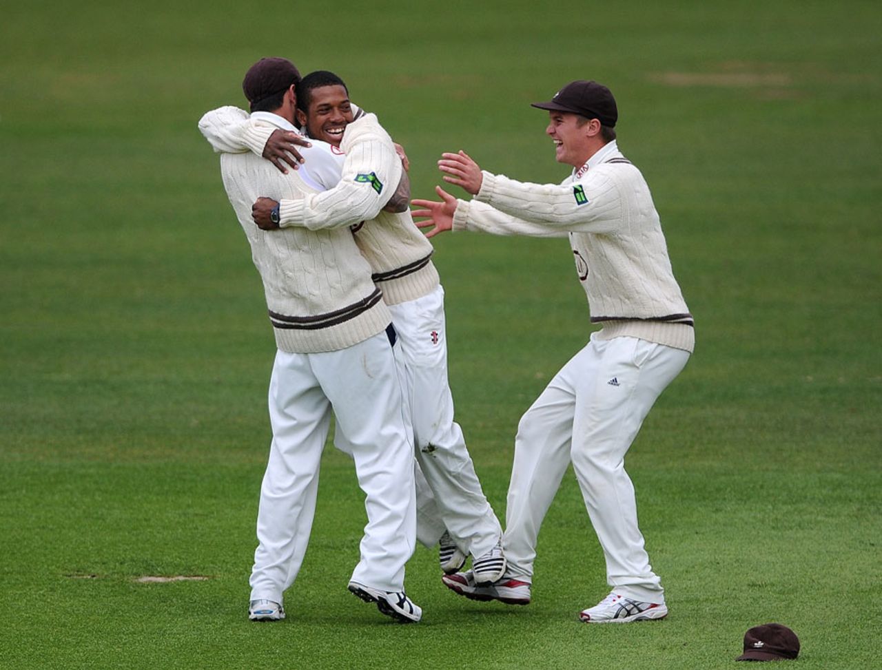Chris Jordan celebrates taking a catch to remove Vikram Solanki, Surrey v Worcestershire, The Oval, 3rd day, April, 21, 2012