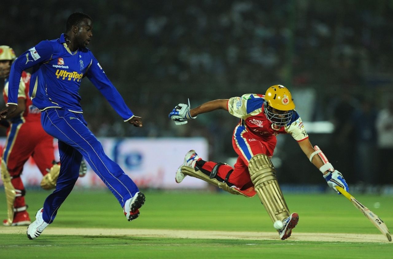 Kevon Cooper kicks the ball on to the stumps, Rajasthan Royals v Royal Challengers Bangalore, IPL, Jaipur, April 23, 2012
