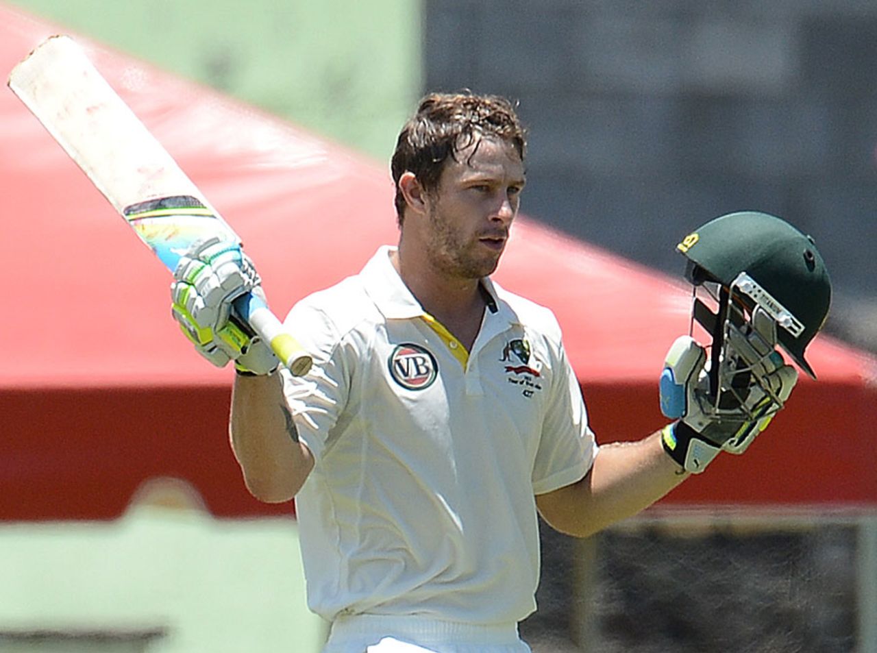 Matthew Wade acknowledges his first Test century, West Indies v Australia, 3rd Test, Roseau, 2nd day, April 24, 2012