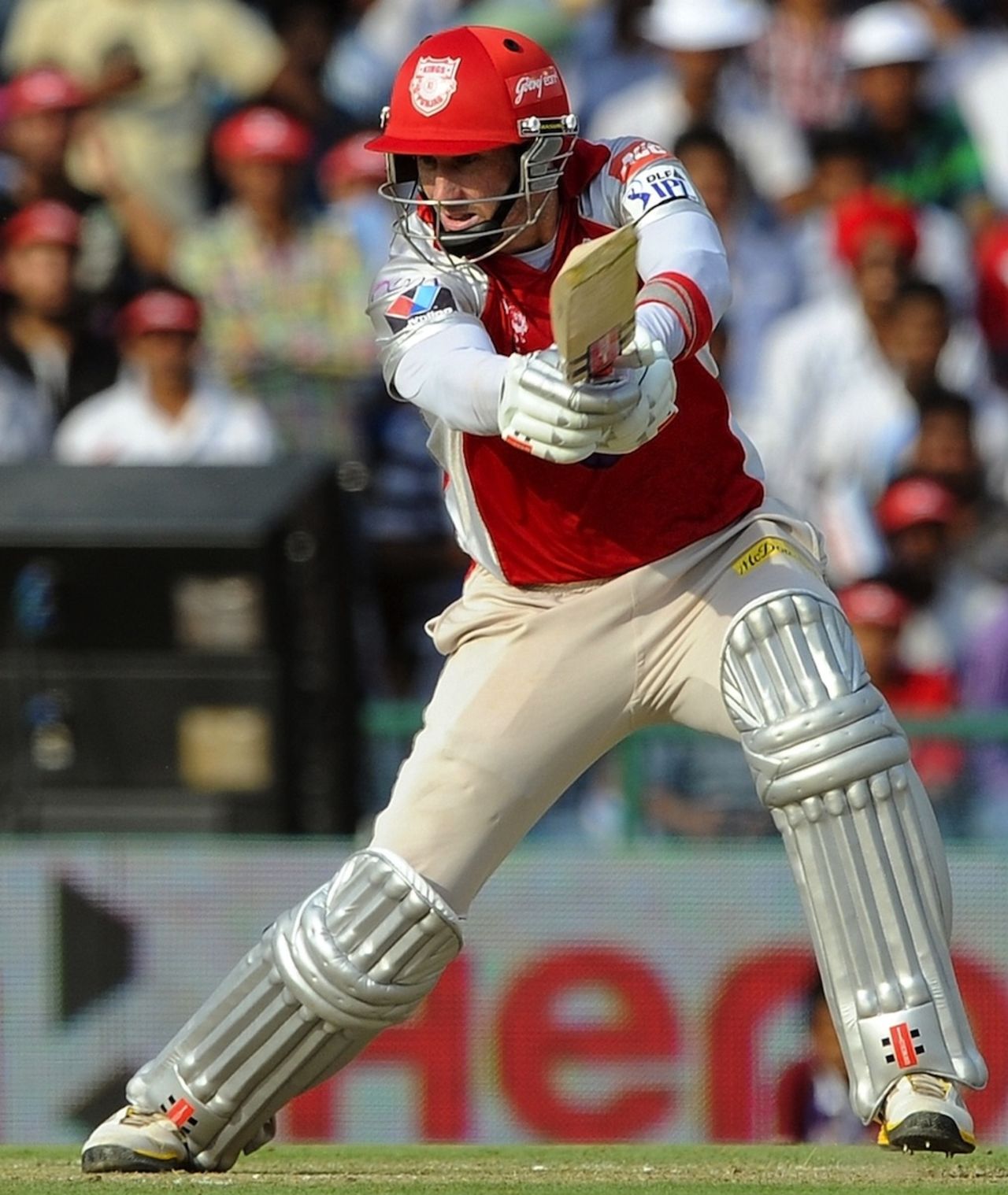 David Hussey plays a square drive, Kings XI Punjab v Mumbai Indians, IPL, Mohali, April 25, 2012