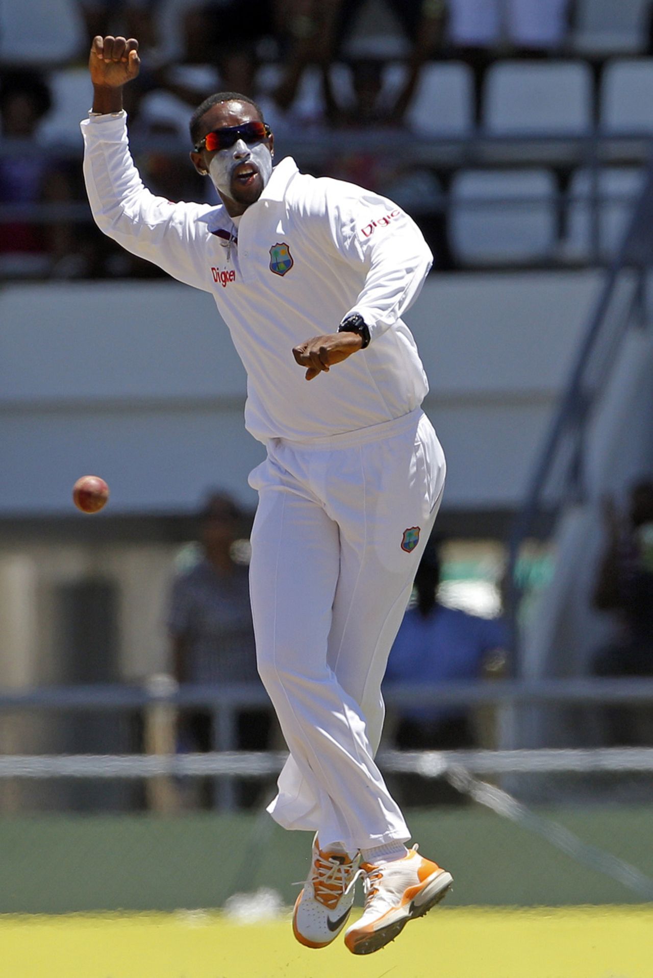 Shane Shillingford celebrates the dismissal of Shane Watson, West Indies v Australia, 3rd Test, Roseau, 3rd day, April 25, 2012