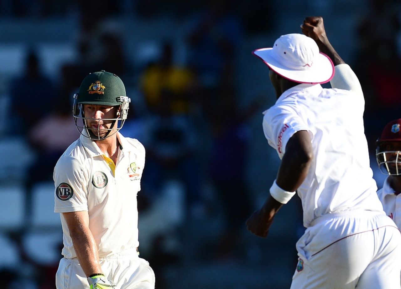 Matthew Wade was unhappy to be given out lbw, West Indies v Australia, 3rd Test, Roseau, 3rd day, April 25, 2012