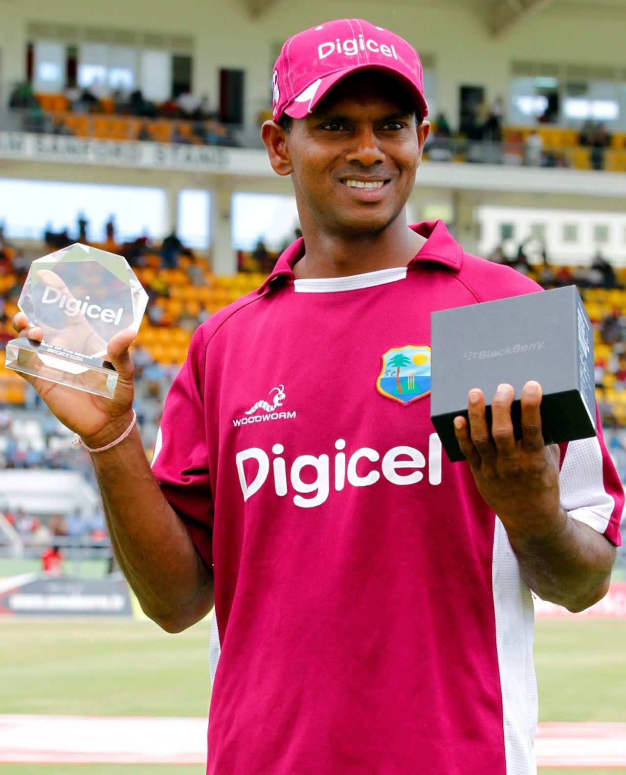Shivnarine Chanderpaul was named Player of the Series, West Indies v Australia, 3rd Test, Roseau, 5th day, April 27, 2012