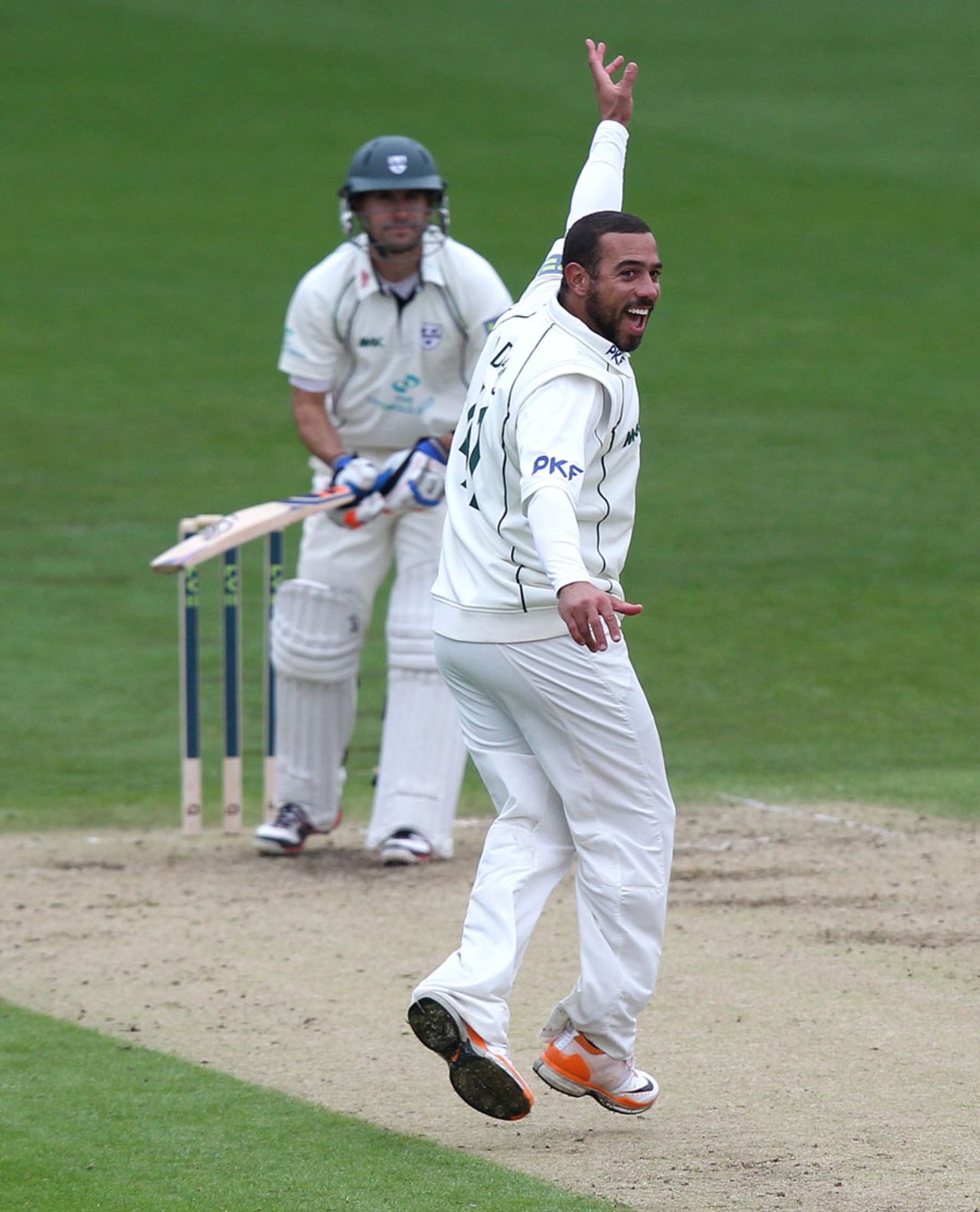 Andre Adams successfully appeals for the wicket of Daryl Mitchell, Worcestershire v Nottinghamshire, County Championship, Division One, New Road, 2nd day, April 27, 2012