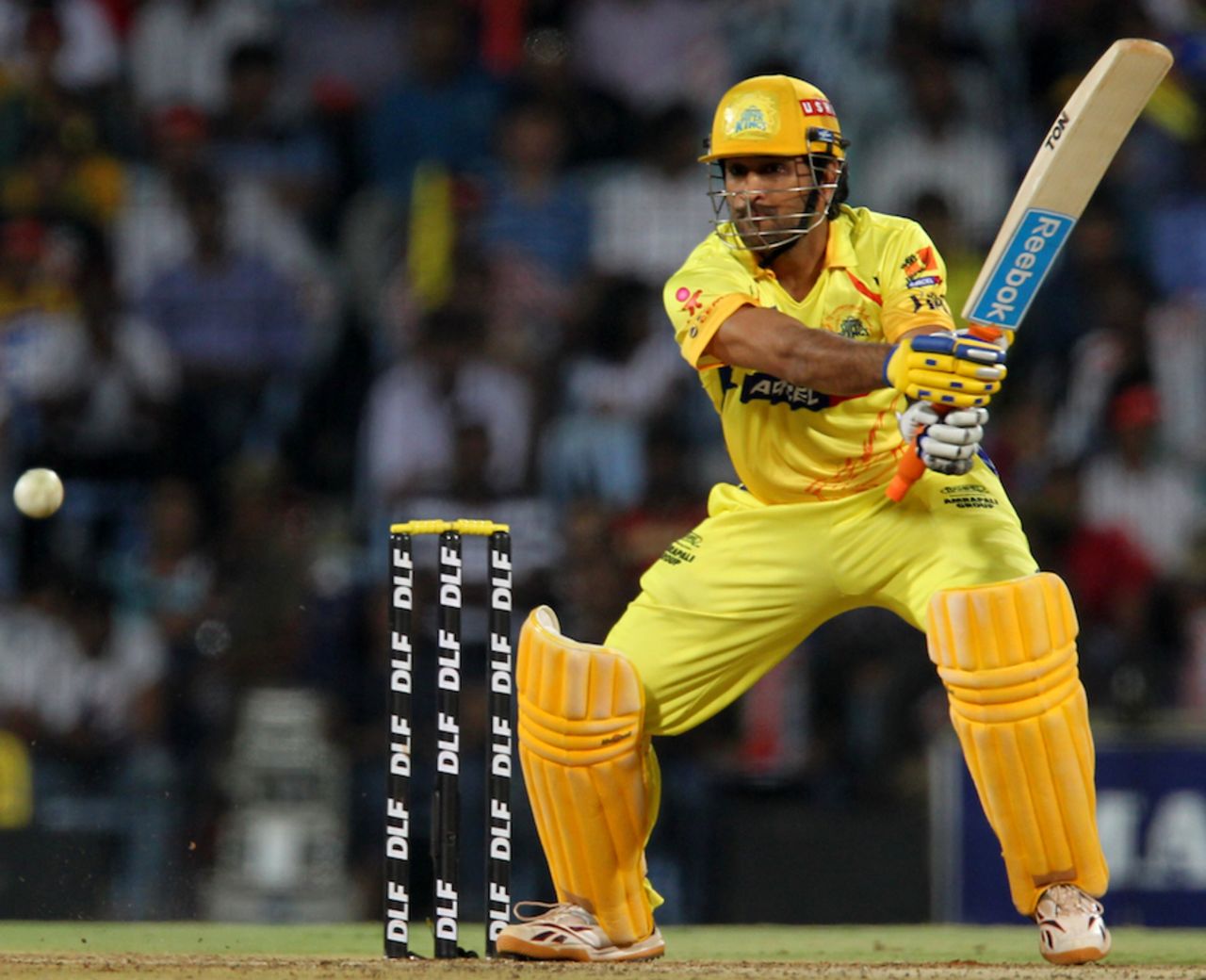 MS Dhoni plays a shot through the off-side, Chennai Super Kings v Kolkata Knight Riders, IPL 2012, Chennai, April 30, 2012