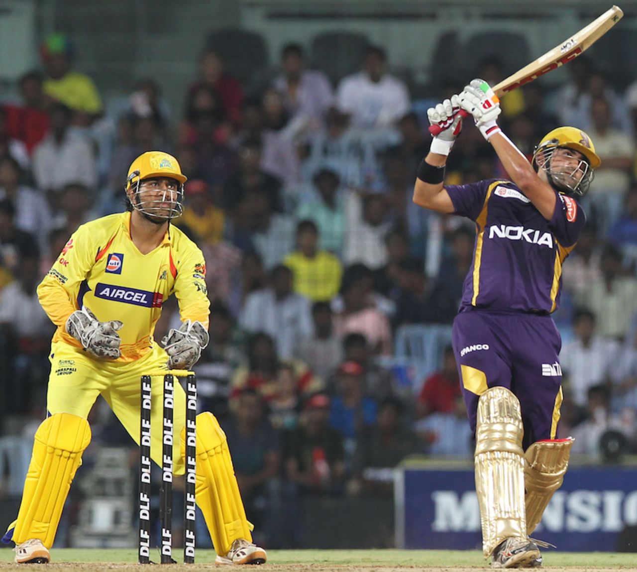 Gautam Gambhir plays a lofted shot, Chennai Super Kings v Kolkata Knight Riders, IPL 2012, Chennai, April 30, 2012