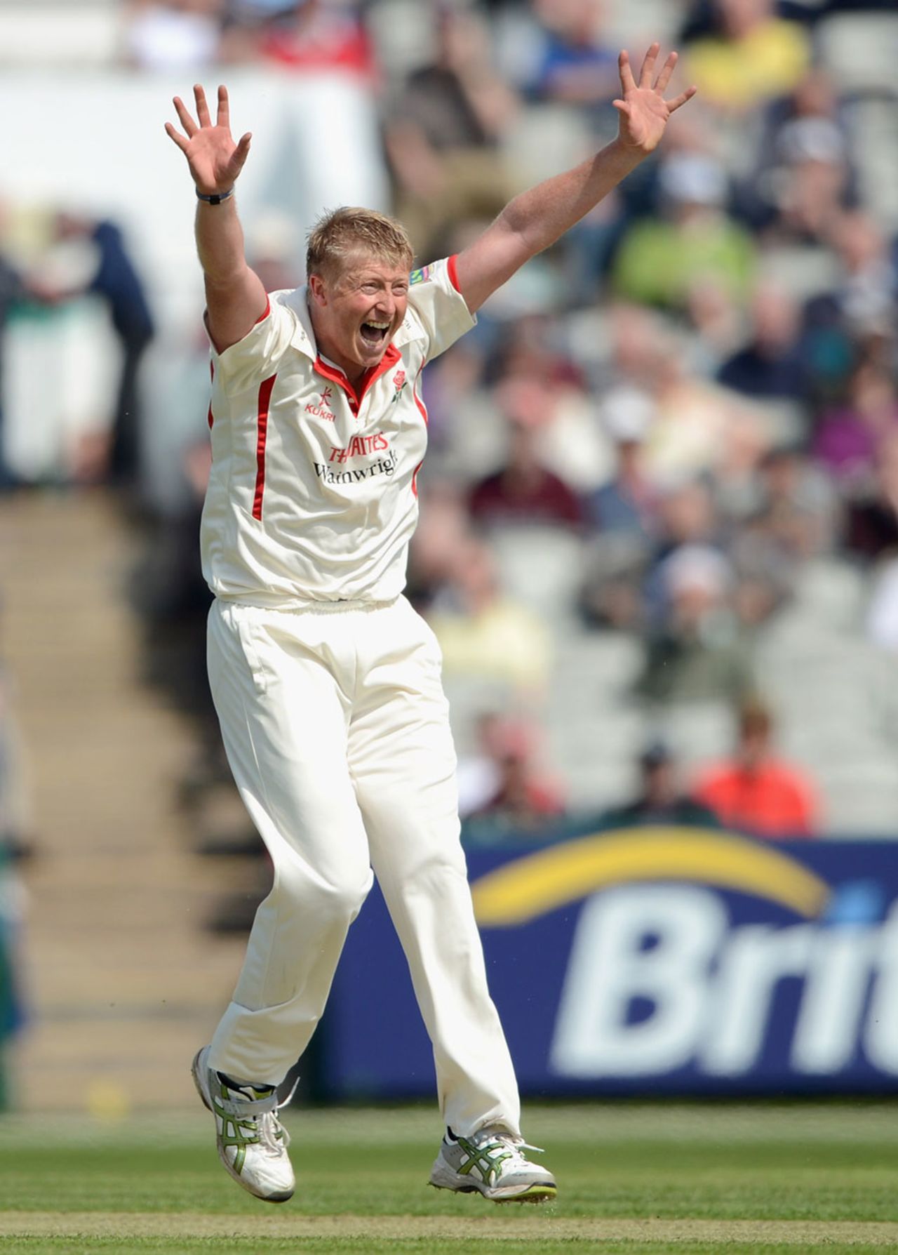 Glen Chapple appeals for the wicket of Alex Hales, Lancashire v Nottinghamshire, County Championship, Division One, Old Trafford, 1st day, May 2, 2012