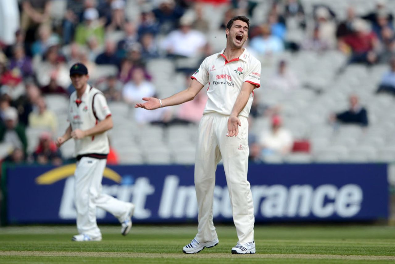 James Anderson appeals unsuccessfully, Lancashire v Nottinghamshire, County Championship, Division One, Old Trafford, 1st day, May 2, 2012