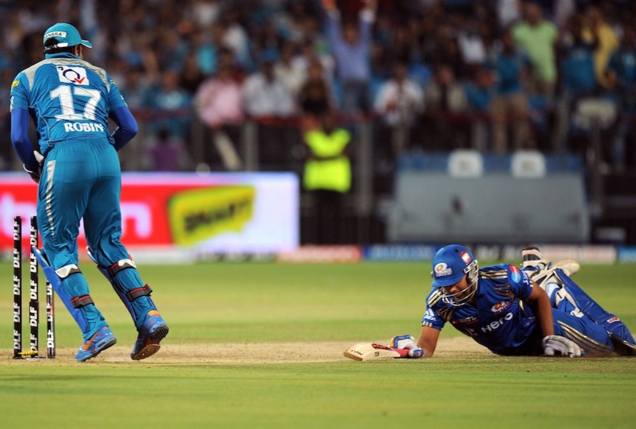 Rohit Sharma was run out for 3, Pune Warriors v Mumbai Indians, IPL, Pune, May 3, 2012