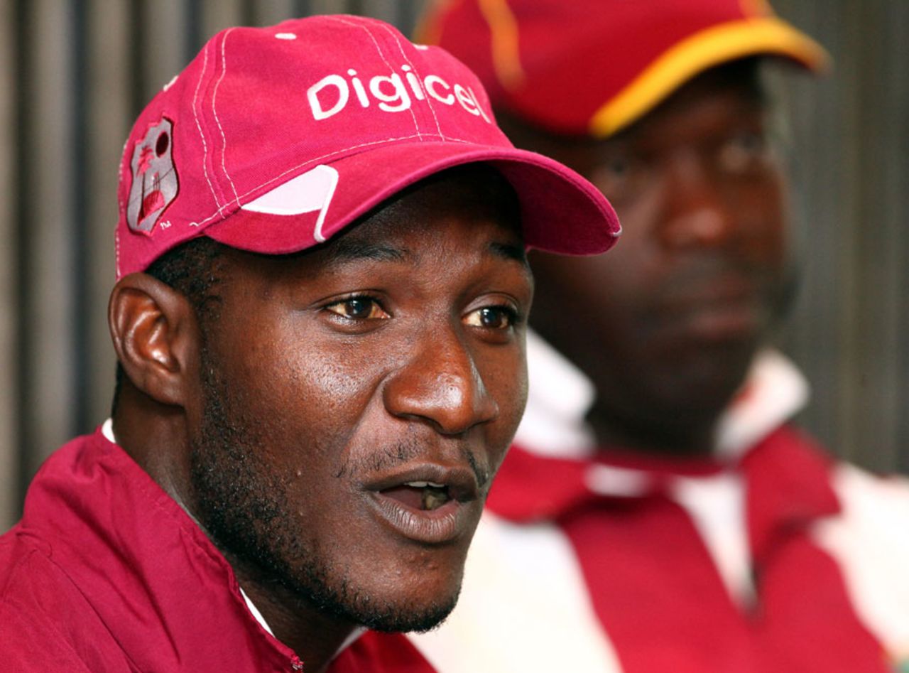 Darren Sammy and Ottis Gibson answer questions, press conference, Hove, May 3, 2012