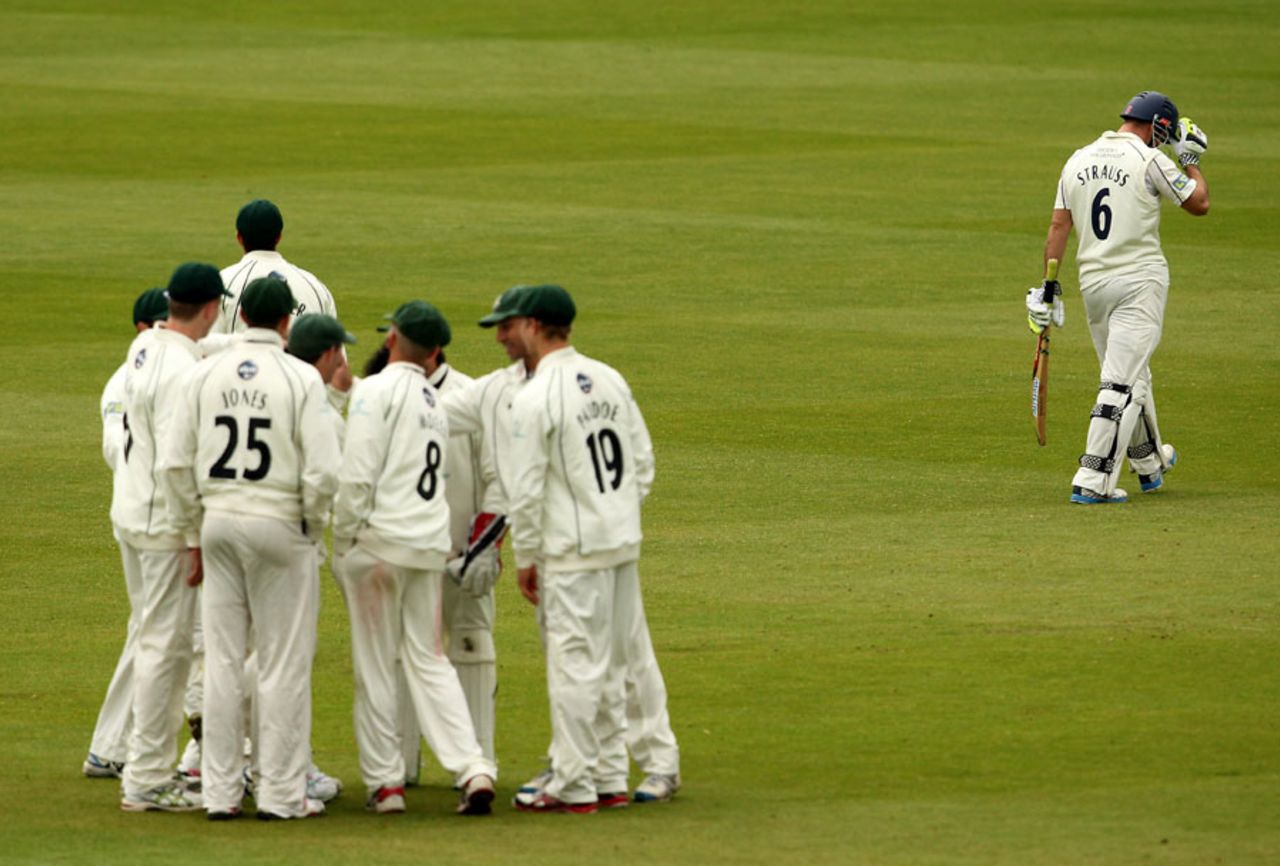 Andrew Strauss leaves the field after being dismissed for 49, Middlesex v Worcestershire, County Championship, Division One, Lord's, 2nd day, May 4, 2012