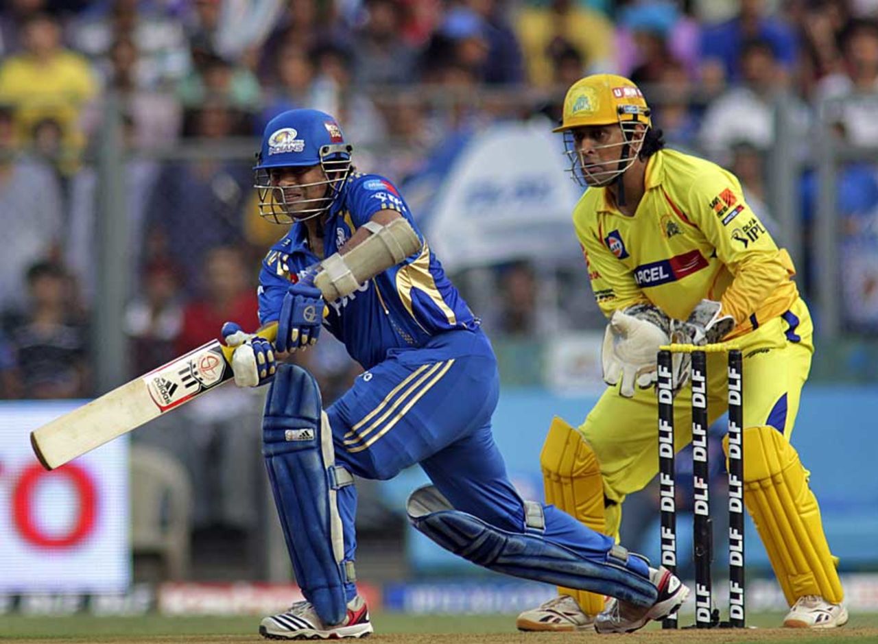 Sachin Tendulkar tries to scoop one, Mumbai Indians v Chennai Super Kings, IPL 2012, Mumbai, May 6, 2012