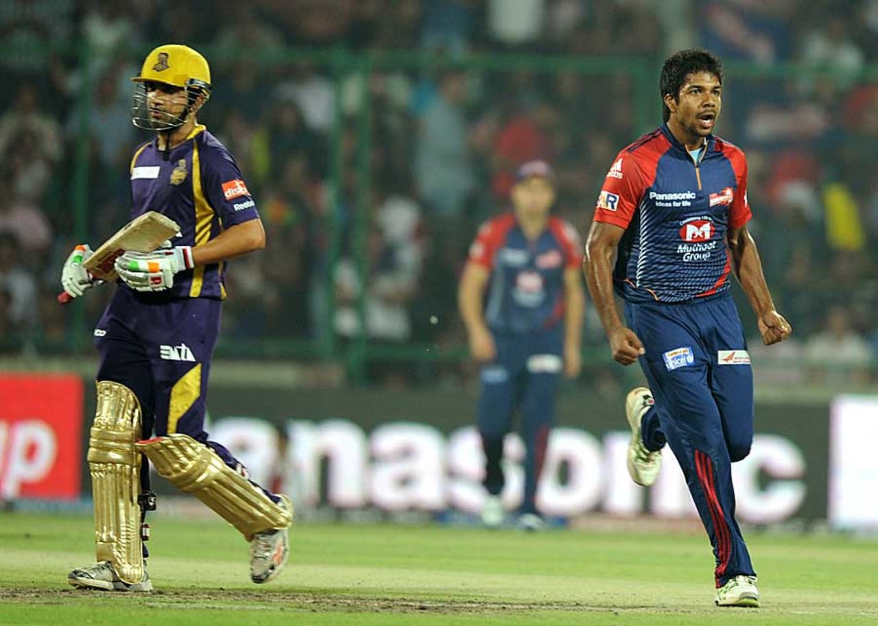 Varun Aaron got rid of Gautam Gambhir, Delhi Daredevils v Kolkata Knight Riders, IPL 2012, Delhi, May 7, 2012