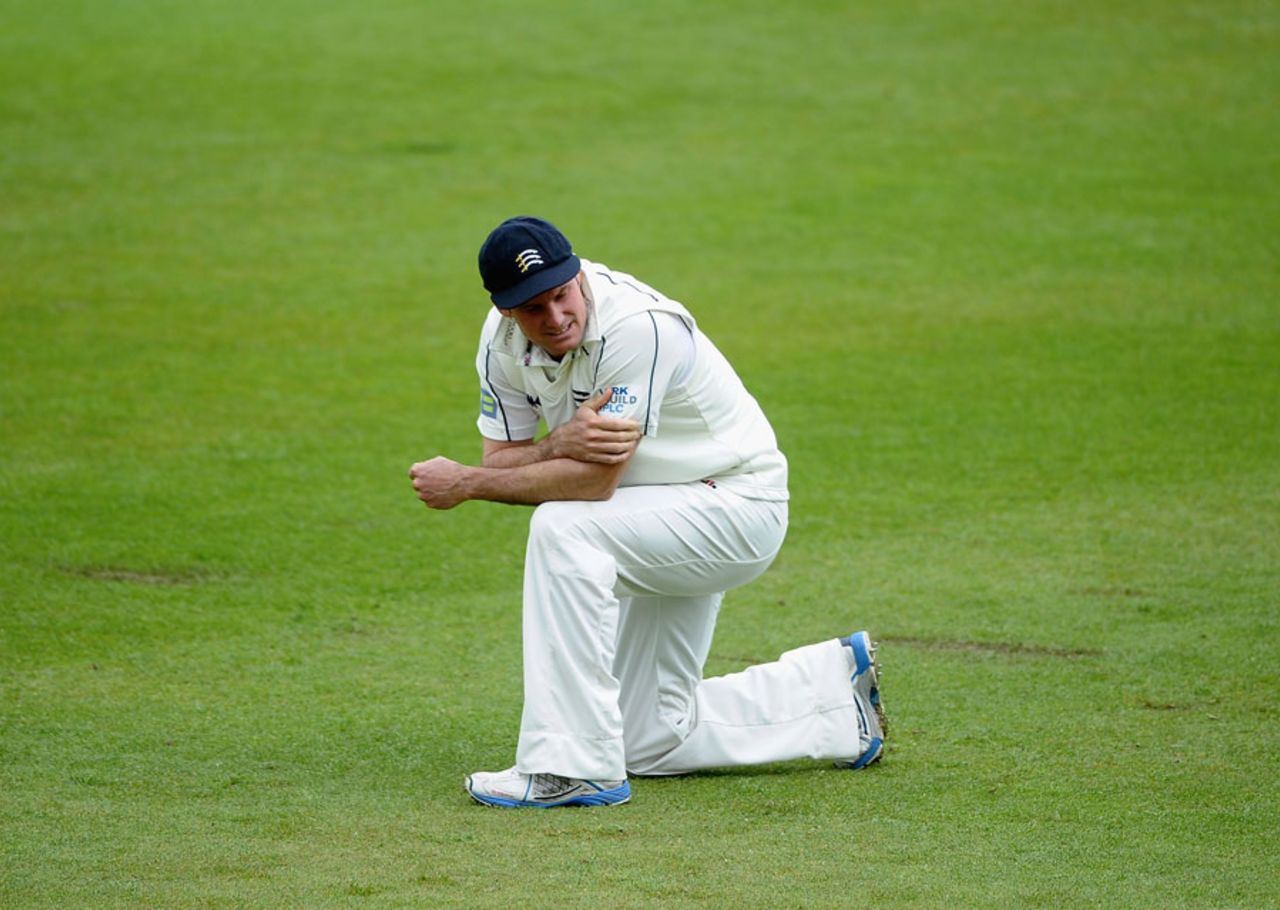 Andrew Strauss reflects on a dropped catch, Nottinghamshire v Middlesex, County Championship, Division One, 2nd day, Trent Bridge, May 10, 2012