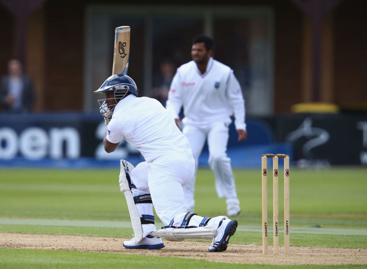 Michael Carberry drives during his innings of 32, England Lions v West Indians, Tour Match, 2nd day, Northampton, May 11, 2012