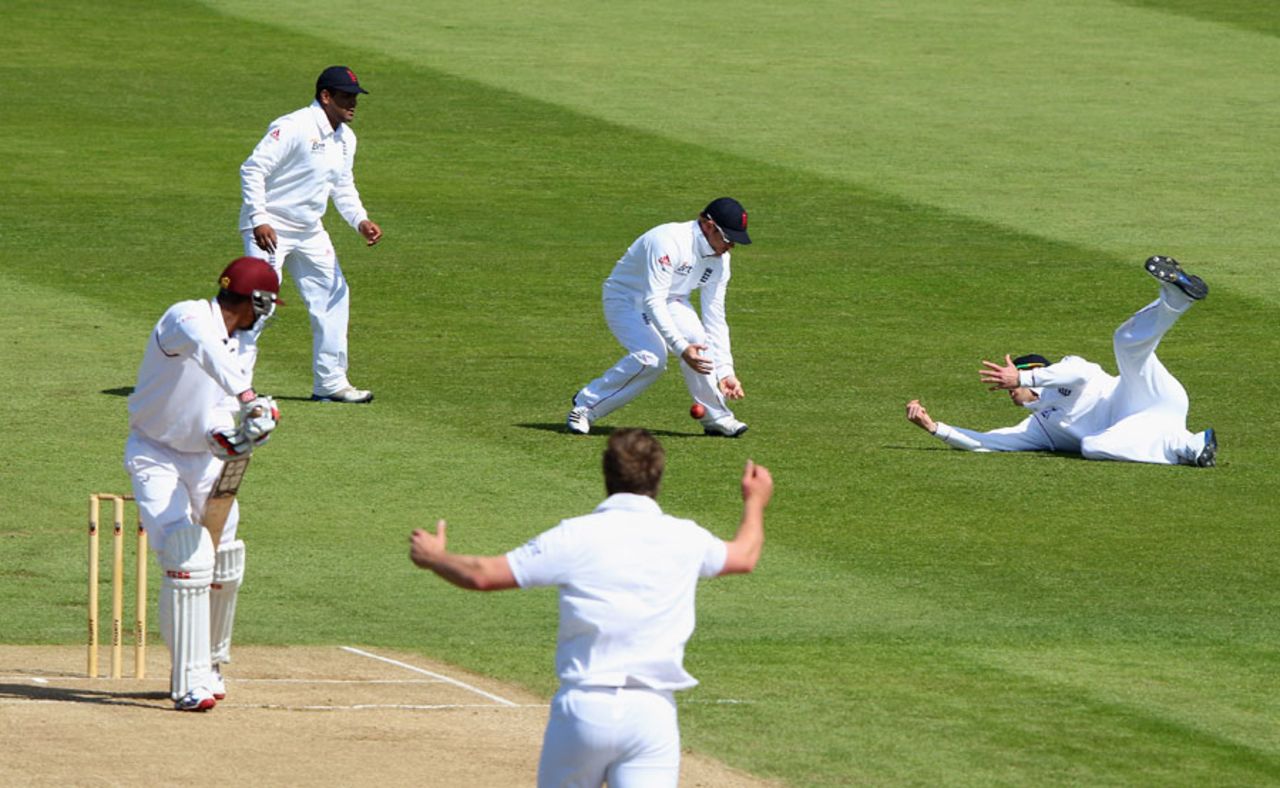 Kieran Powell is dropped in the slips, England Lions v West Indians, Tour Match, 3rd day, Northampton, May 12, 2012
