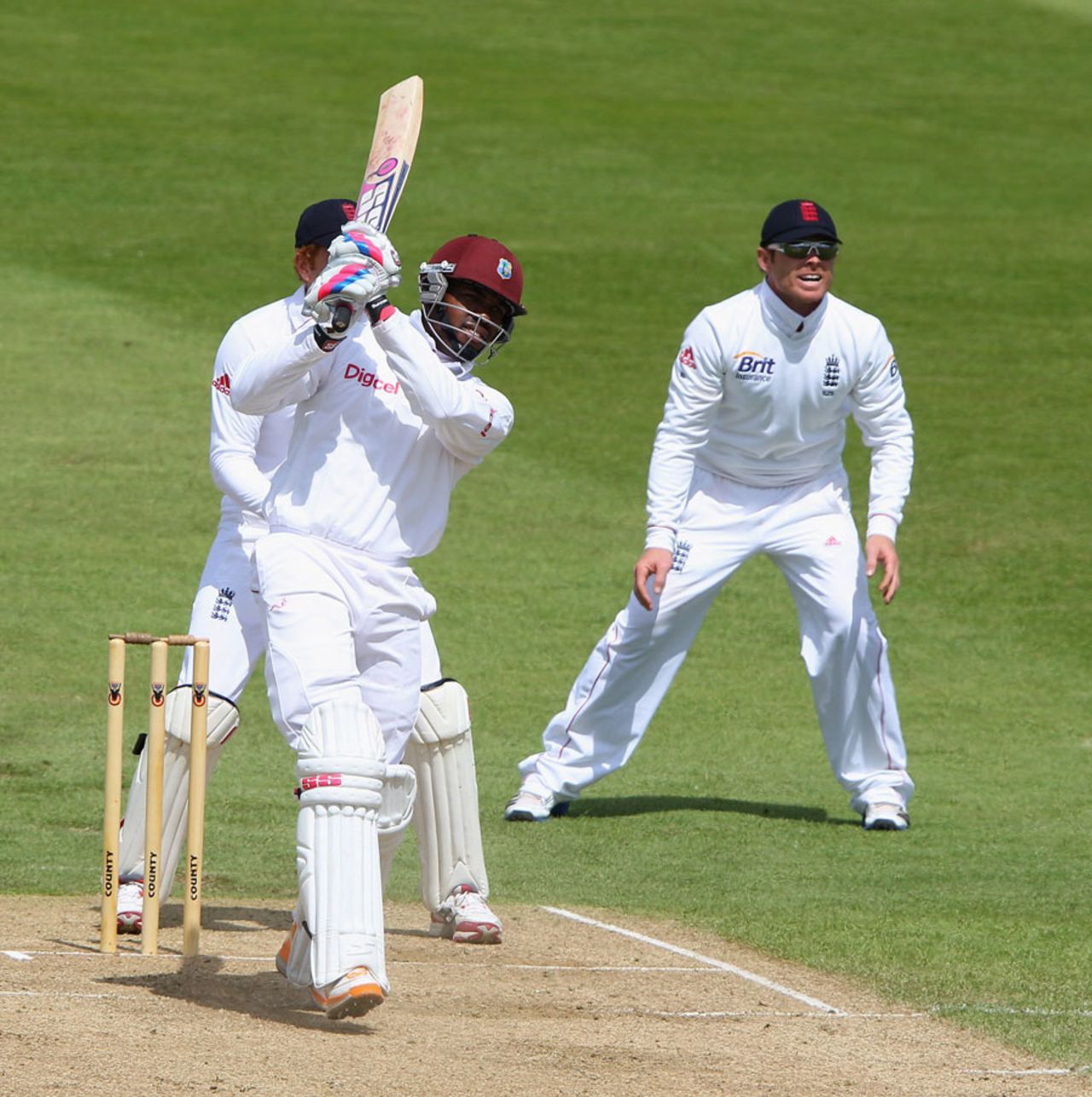 Darren Bravo helped West Indians put on a hundred partnership for the fourth wicket, England Lions v West Indians, Tour Match, 3rd day, Northampton, May 12, 2012
