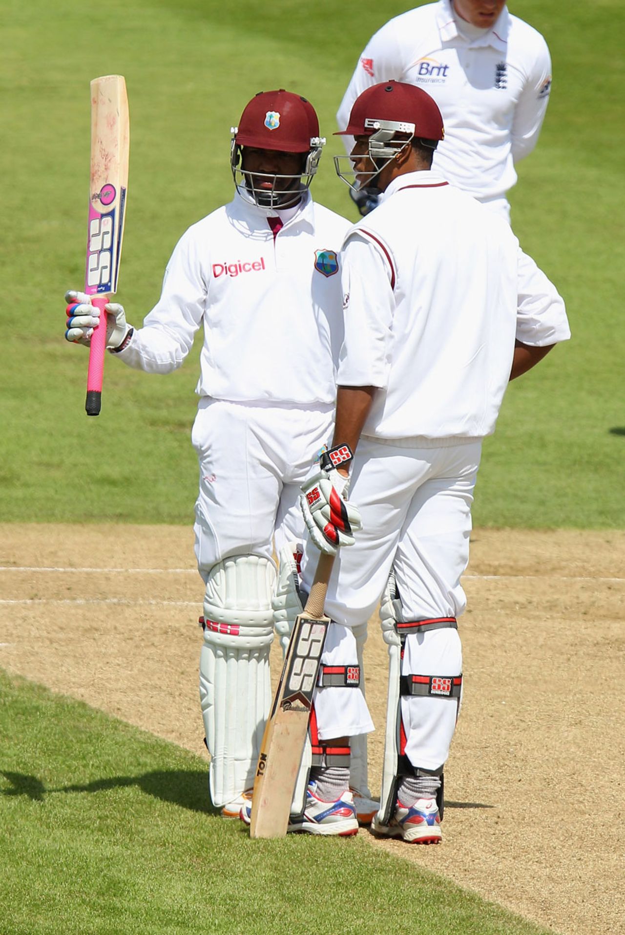 Darren Bravo acknowledges his half-century during a hundred partnership with Kieran Powell, England Lions v West Indians, Tour Match, 3rd day, Northampton, May 12, 2012