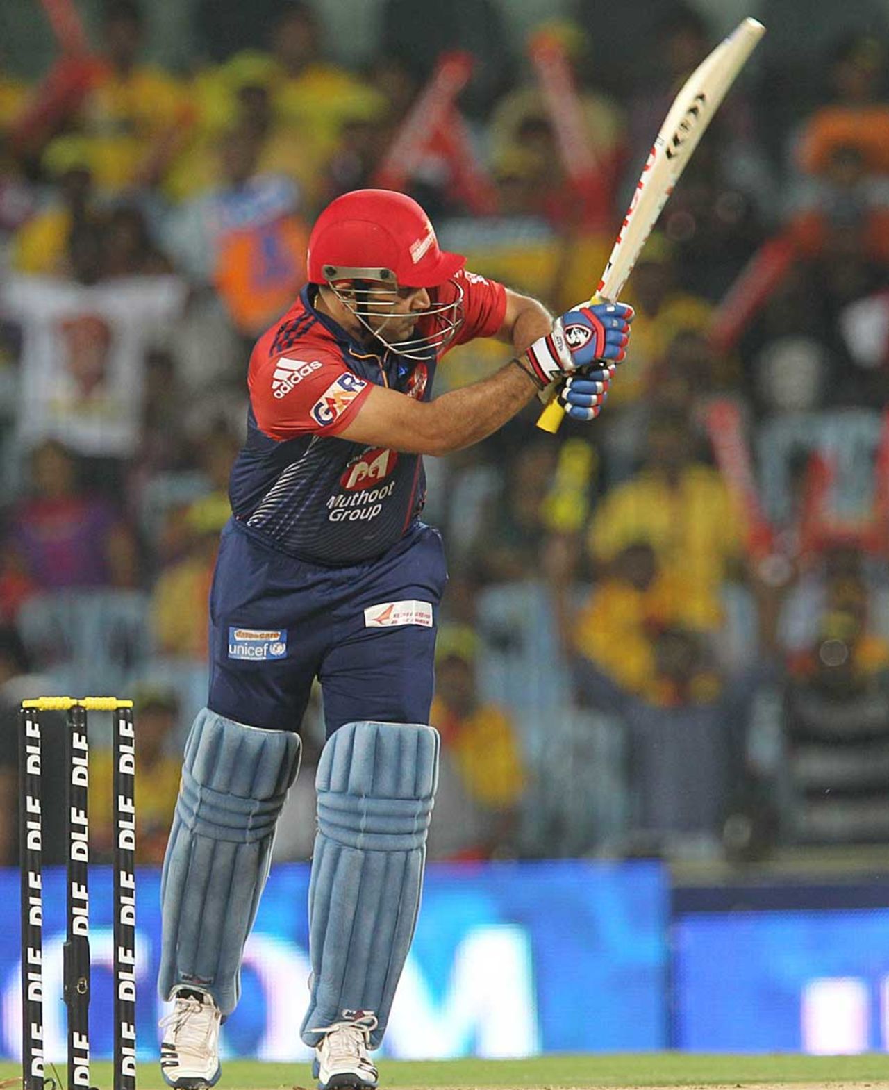 Virender Sehwag whips one through the leg side, Chennai Super Kings v Delhi Daredevils, IPL 2012, Chennai, May 12, 2012