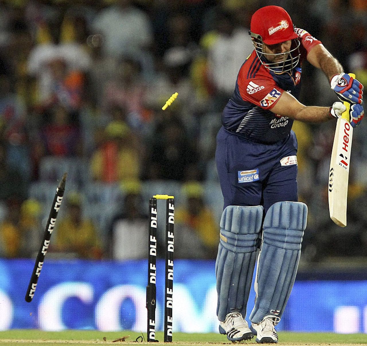 Virender Sehwag's off stump is rattled by Ben Hilfenhaus, Chennai Super Kings v Delhi Daredevils, IPL, Chennai, May 12, 2012
