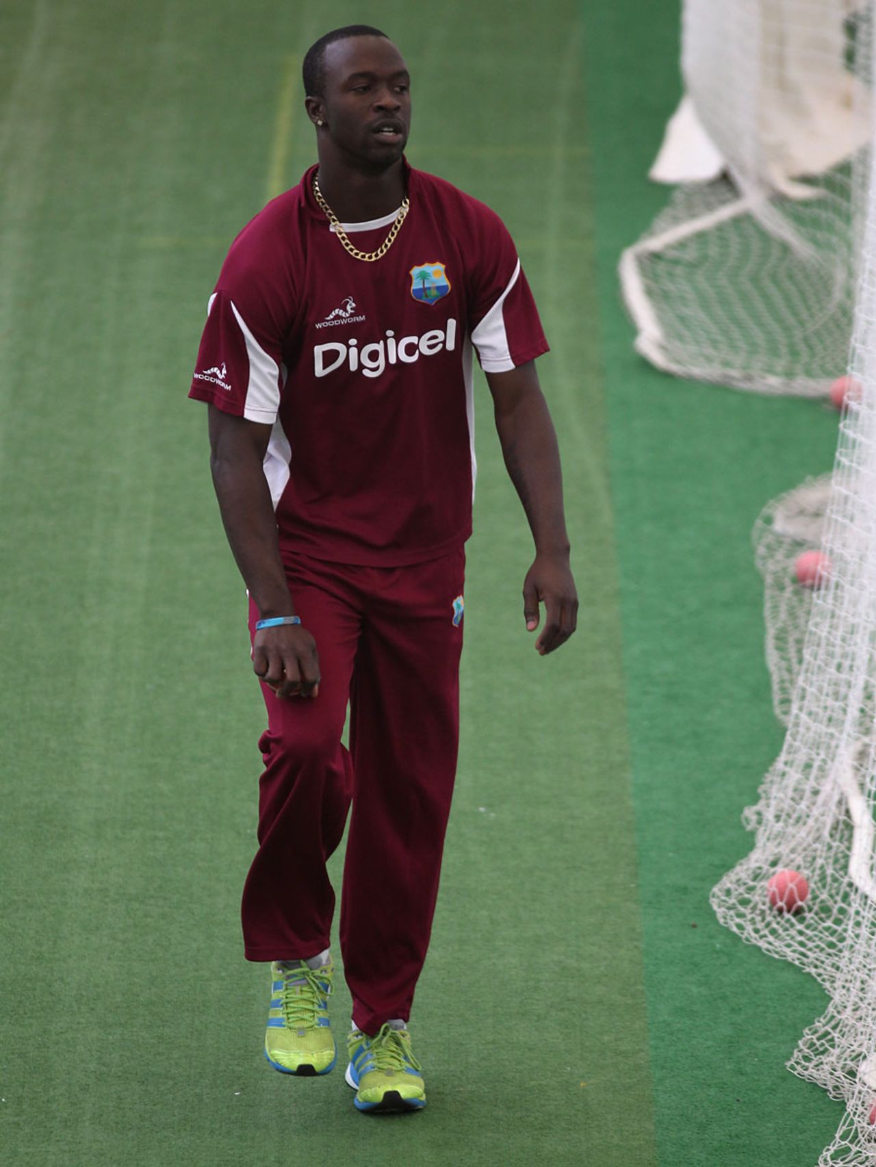Kemar Roach bowled in the indoor nets as he tested his fitness, Lord's, May 15, 2012