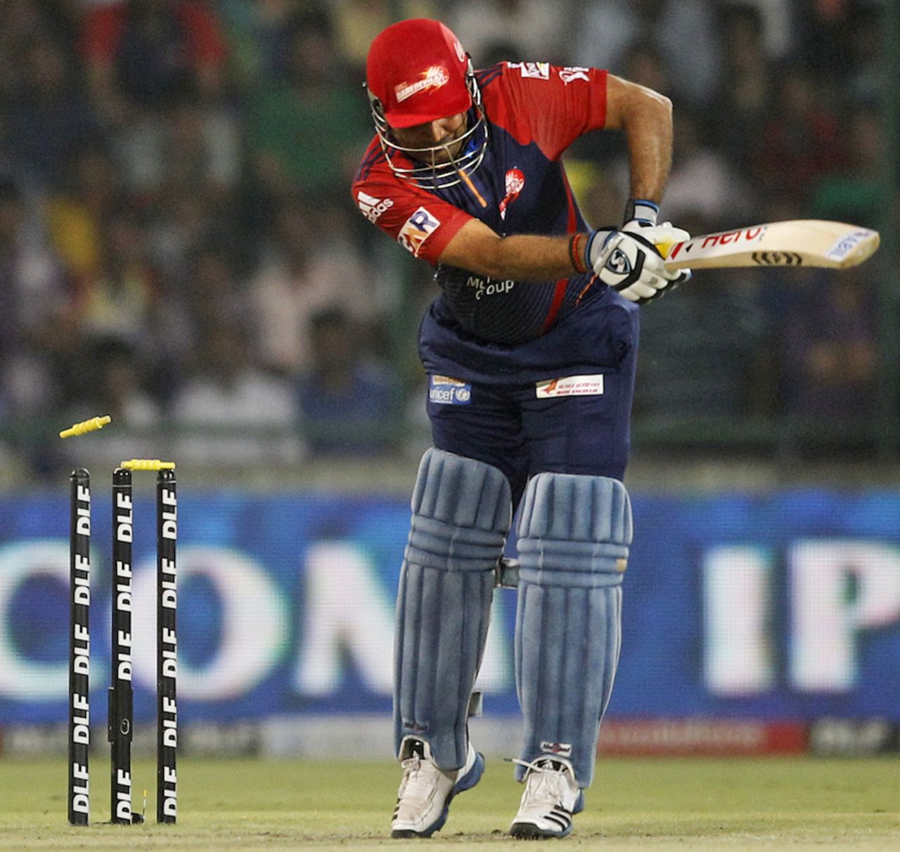 Virender Sehwag was bowled by Parwinder Awana, Delhi Daredevils v Kings XI Punjab, IPL 2012, Delhi, May 15, 2012