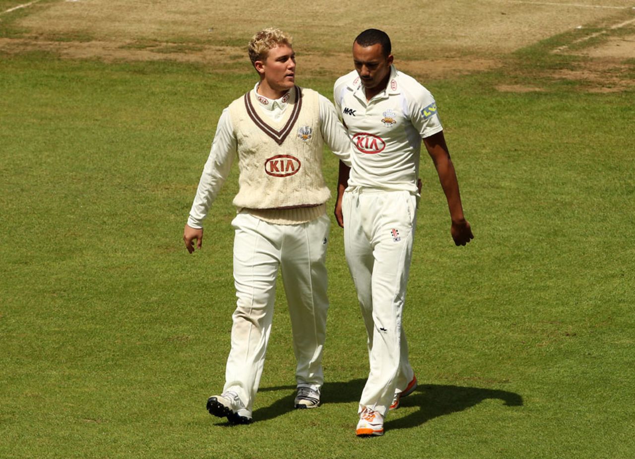 Rory Hamilton-Brown speaks with George Edwards, Surrey v Somerset, County Championship, Division One, 1st day, The Oval, May 16, 2012