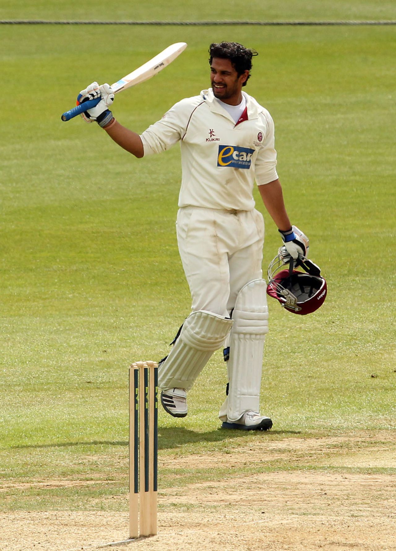 Arul Suppiah celebrates reaching his century, Surrey v Somerset, County Championship, Division One, 1st day, The Oval, May 16, 2012