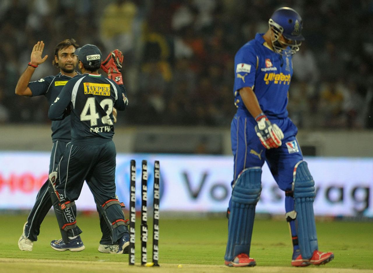 Amit Mishra had Stuart Binny bowled, Deccan Chargers v Rajasthan Royals, IPL 2012, Hyderabad, May 18, 2012