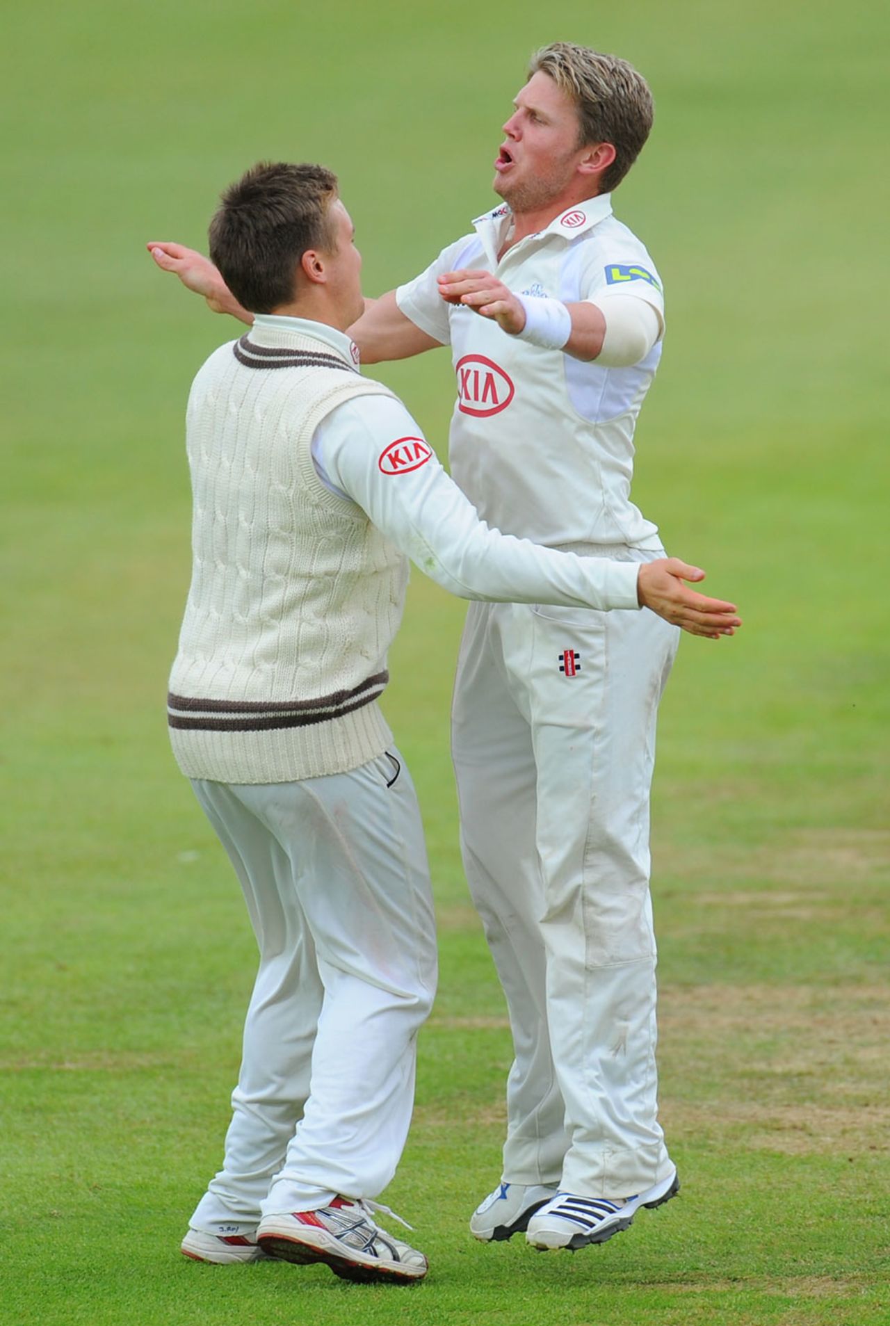 Stuart Meaker celebrates a wicket, Surrey v Somerset, County Championship, Division One, 3rd day, The Oval, May 18, 2012