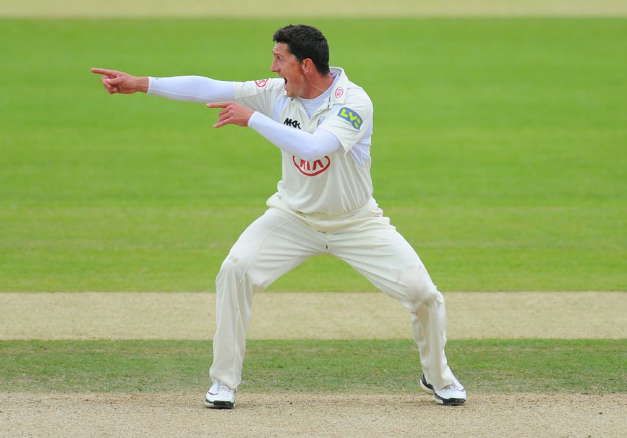 Veteran seamer Jon Lewis appeals for a wicket, Surrey v Somerset, County Championship, Division One, 3rd day, The Oval, May 18, 2012