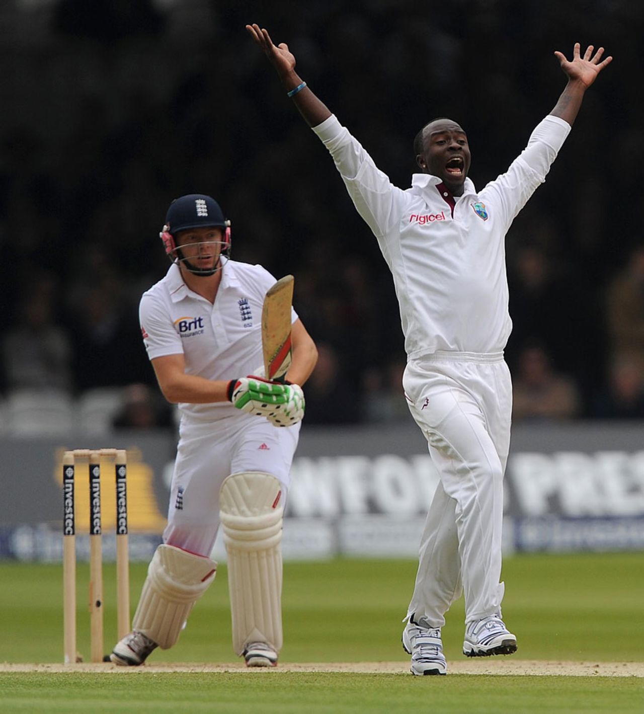 Jonny Bairstow was trapped lbw by Kemar Roach, England v West Indies, 1st Test, Lord's, 3rd day, May 19, 2012