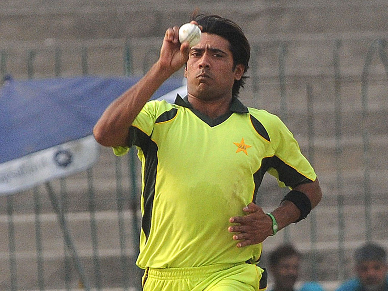 Mohammad Sami bowls during a practice match, Lahore, May 20, 2012