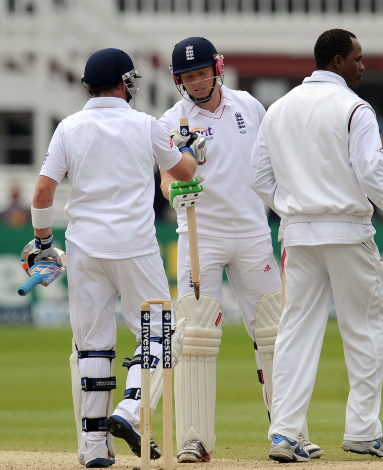 Ian Bell hands debutant Jonny Bairstow a stump in victory, England v West Indies, 1st Test, Lord's, 5th day, May 21, 2012