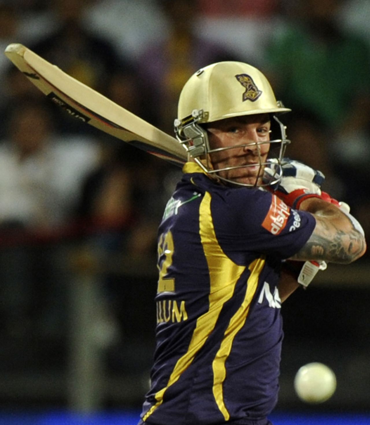 Brendon McCullum attempts to hit out, Delhi Daredevils v Kolkata Knight Riders, 1st qualifier, IPL 2012, Pune, May 22, 2012