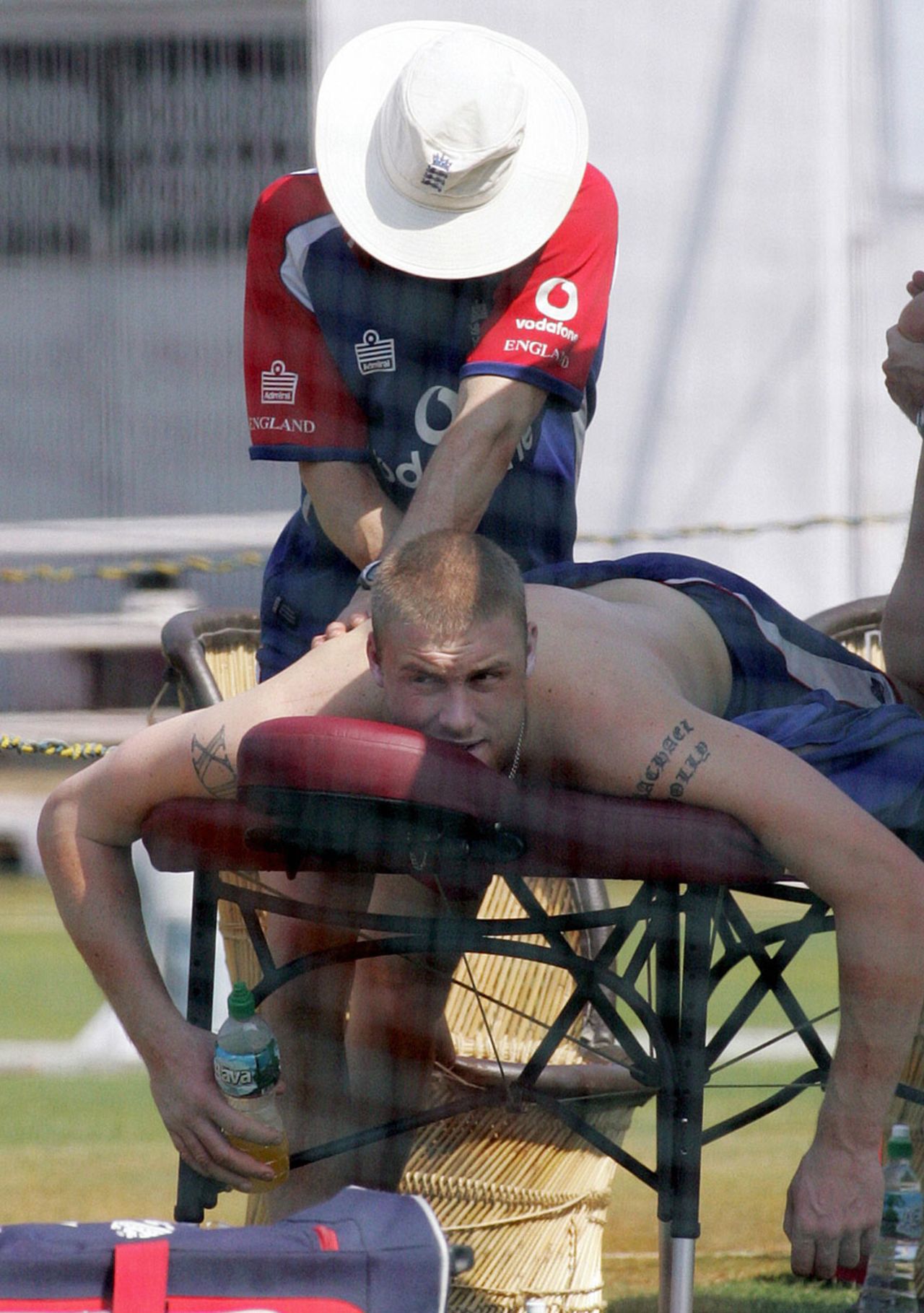 Andrew Flintoff gets a back massage, Mumbai, February 17, 2006